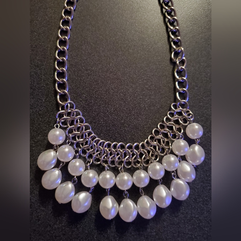 Faux Pearl and Silver Choker